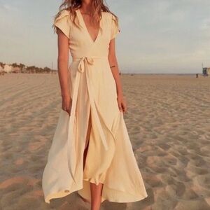 Christy Dawn Autumn Dress — Cream High Low Wrap Dress